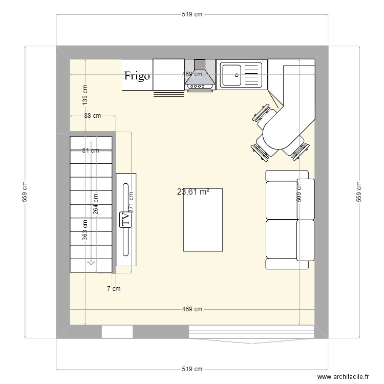 Etage 1 Grange. Plan de 1 pièce et 24 m2