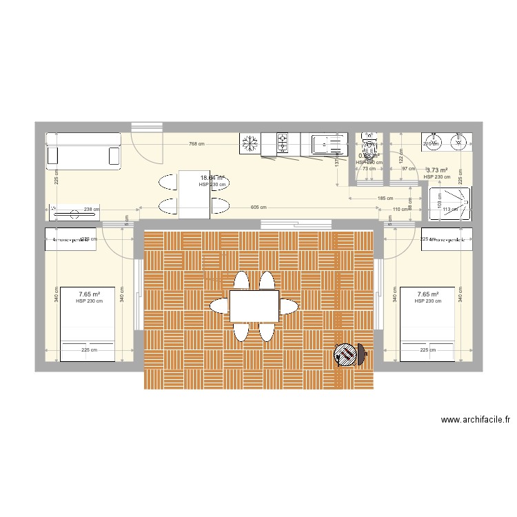 Bungalow 2 chambres. Plan de 0 pièce et 0 m2