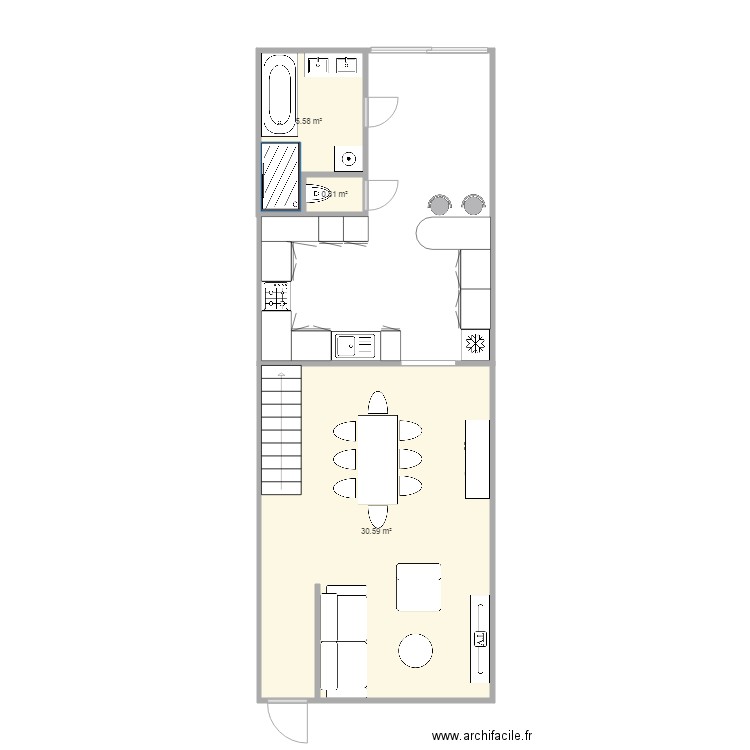 RDC avec extension - Plan 3 pièces 37 m2 dessiné par macam