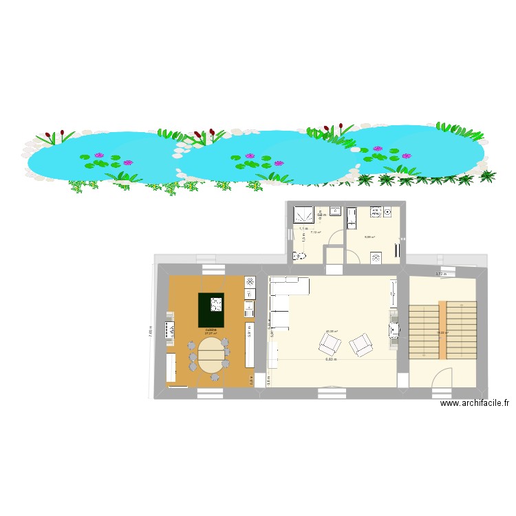 La Perronnière cuisine Ilôt-table. Plan de 10 pièces et 122 m2