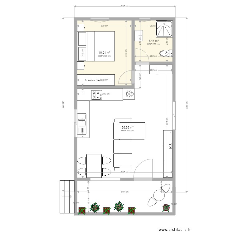 Maison location definitif 1 amenagement. Plan de 3 pièces et 41 m2