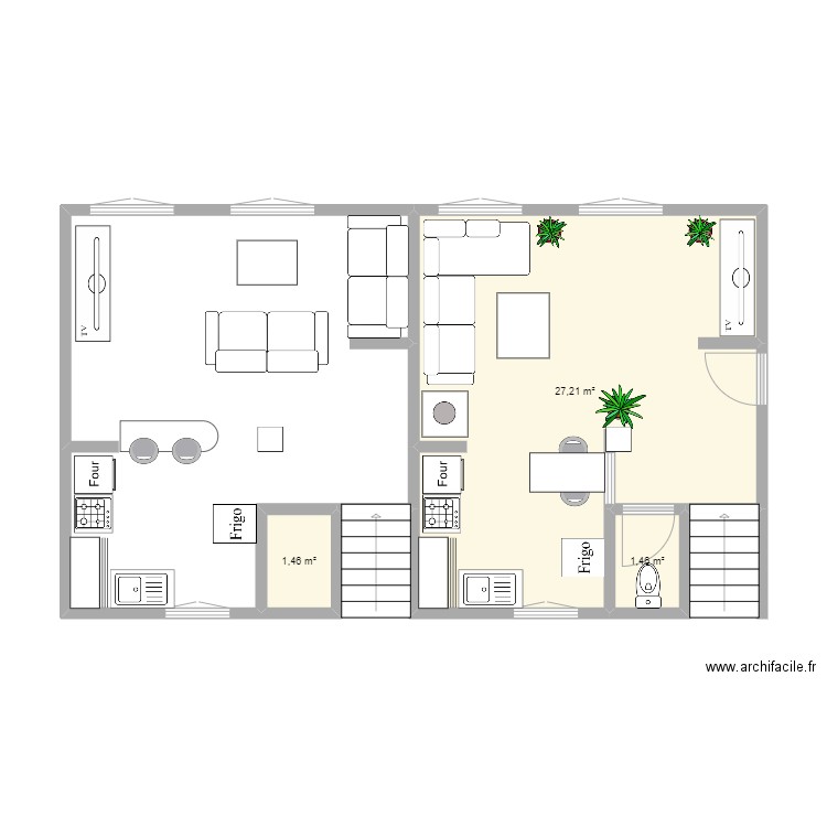 carcassonne. Plan de 3 pièces et 30 m2