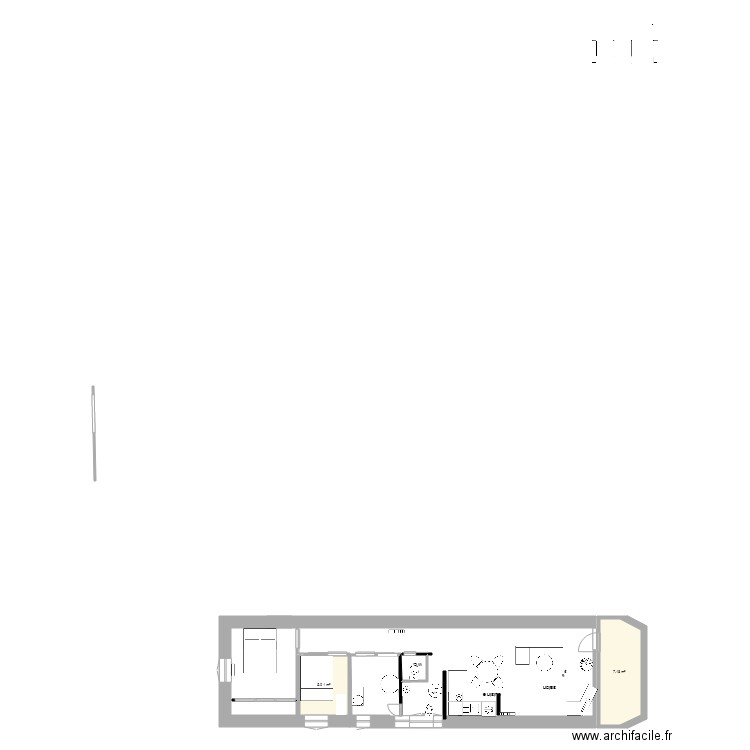 Salon  cuisine chambre salle de bain. Plan de 0 pièce et 0 m2