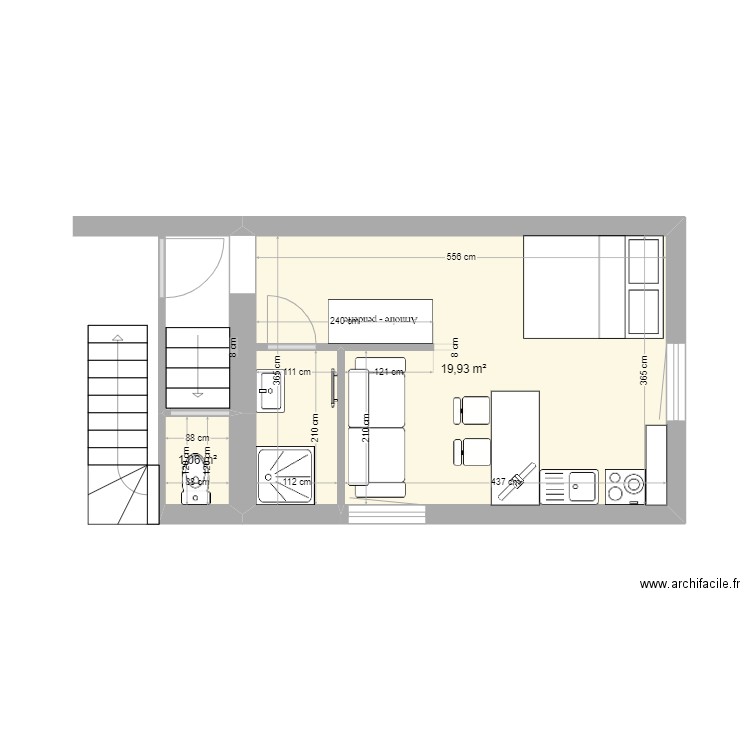 Appart 2. Plan de 2 pièces et 21 m2