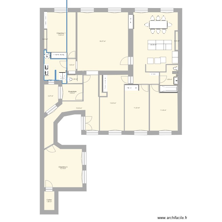 Trévise 2. Plan de 18 pièces et 175 m2