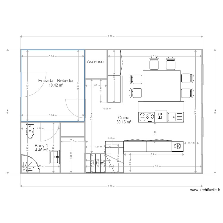 Planta 0 Completa Modificada v4. Plan de 7 pièces et 50 m2