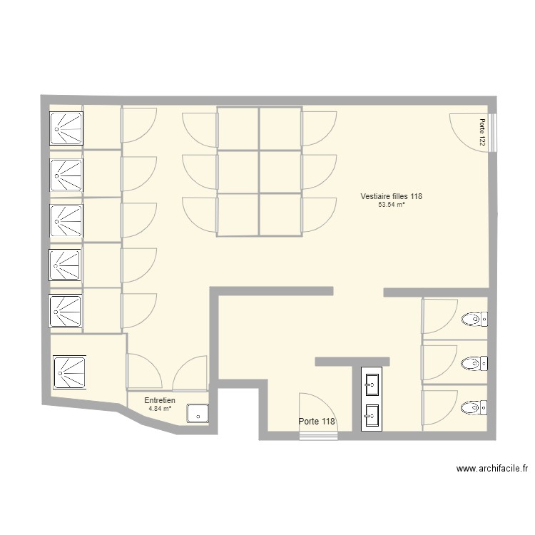 vestiaire filles 118 grand gym . Plan de 0 pièce et 0 m2