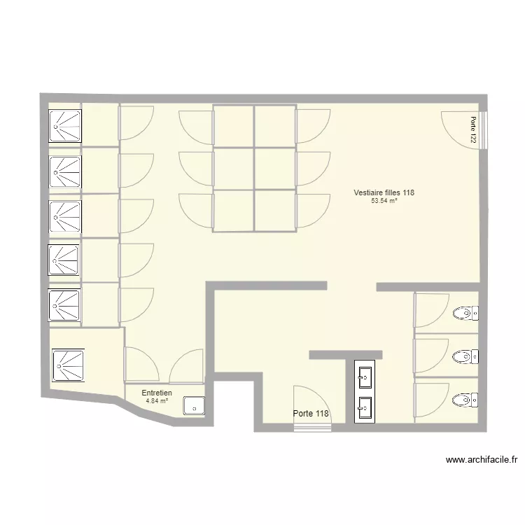 vestiaire filles 118 grand gym . Plan de 