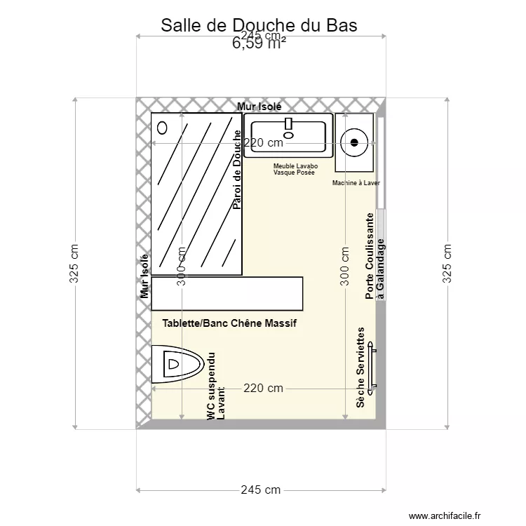 Salle de Douche du Bas. Plan de 