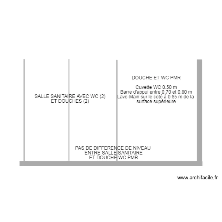 douche coupe pmr. Plan de 