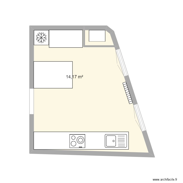 PW cuisine 5. Plan de 2 pièces et 15 m2