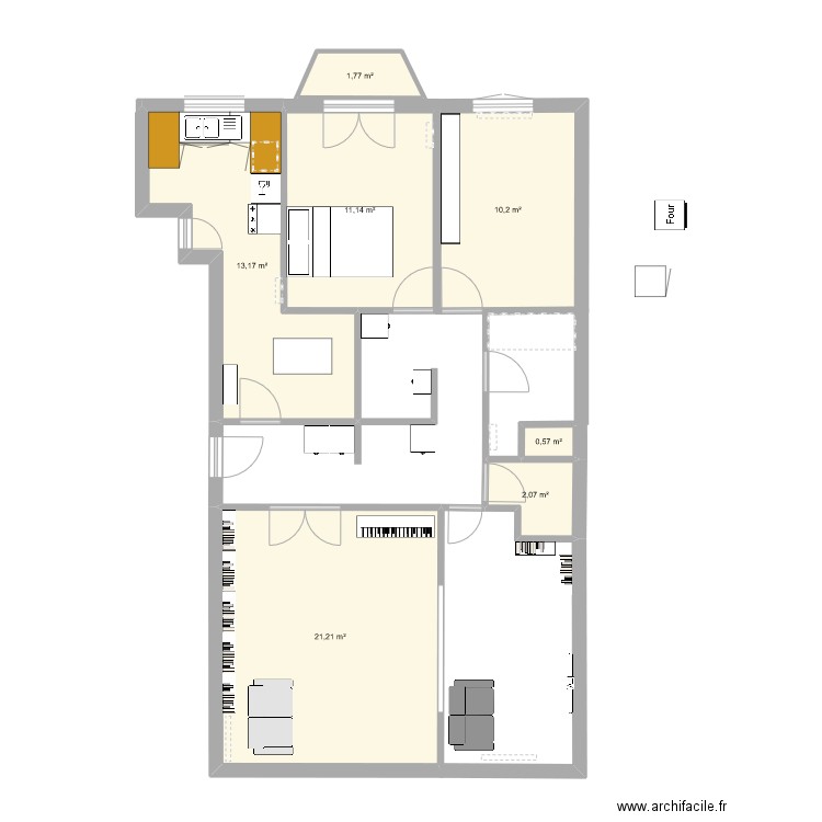 Plachat bis. Plan de 7 pièces et 60 m2