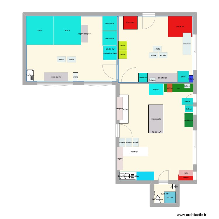 LABO . Plan de 3 pièces et 90 m2