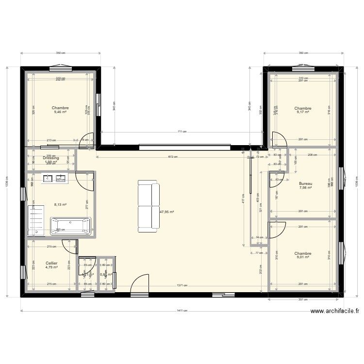 plan maison u 105 m2. Plan de 0 pièce et 0 m2