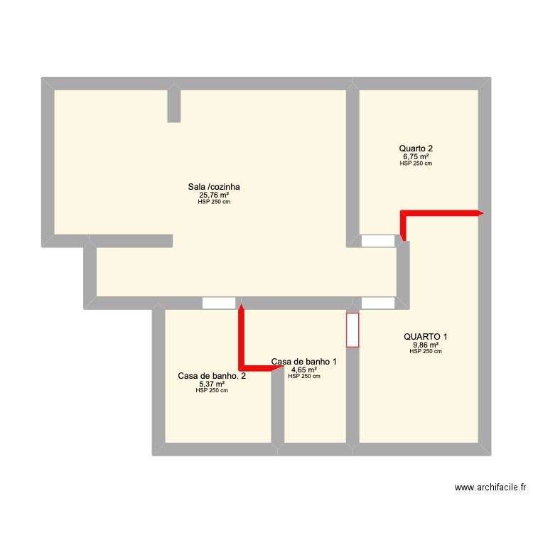 Catarina 2 pladur. Plan de 5 pièces et 52 m2