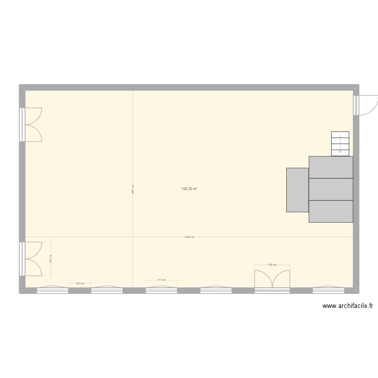 Plan salle de jeu bal rhétos 2023. Plan de 1 pièce et 134 m2