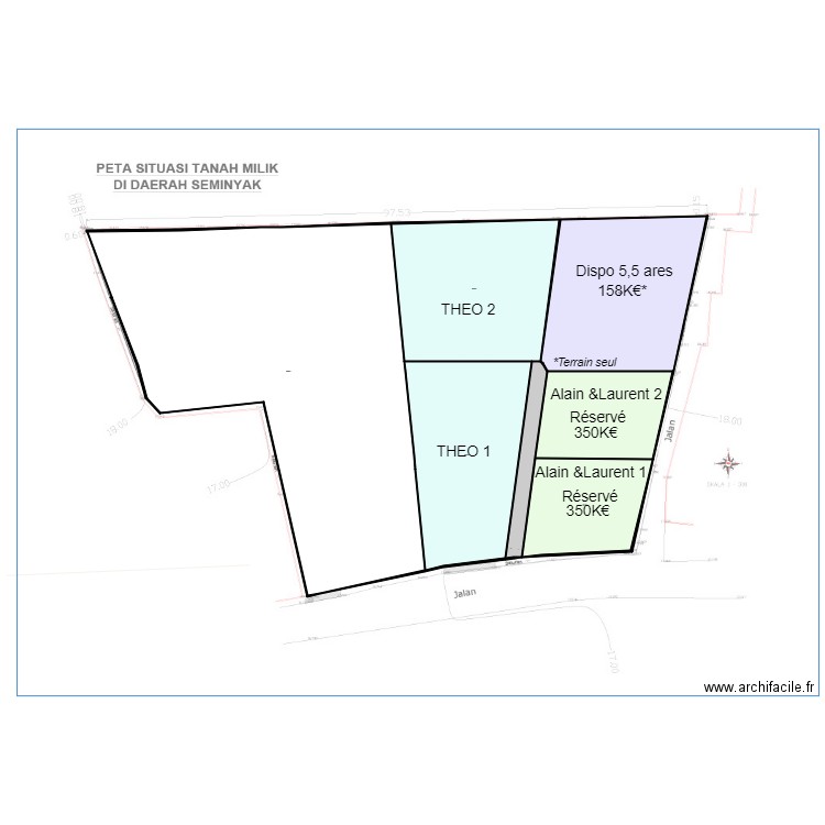 terrain seminyak 1X11 ares. Plan de 50 pièces et 5588 m2