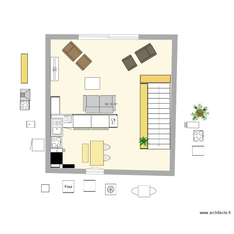 Grrr cuisine 2023 - 10 four décalé à gauche. Plan de 1 pièce et 39 m2