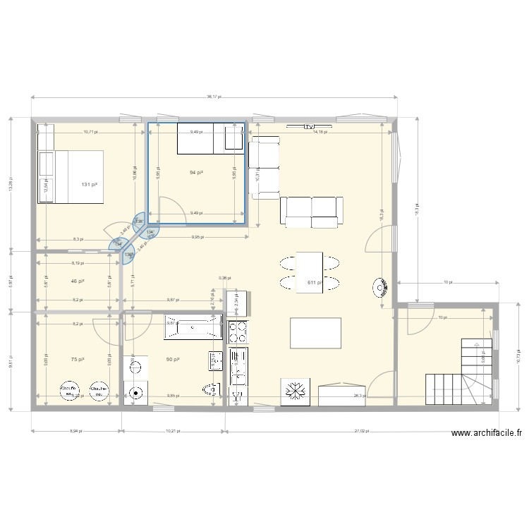 Appartement. Plan de 6 pièces et 97 m2