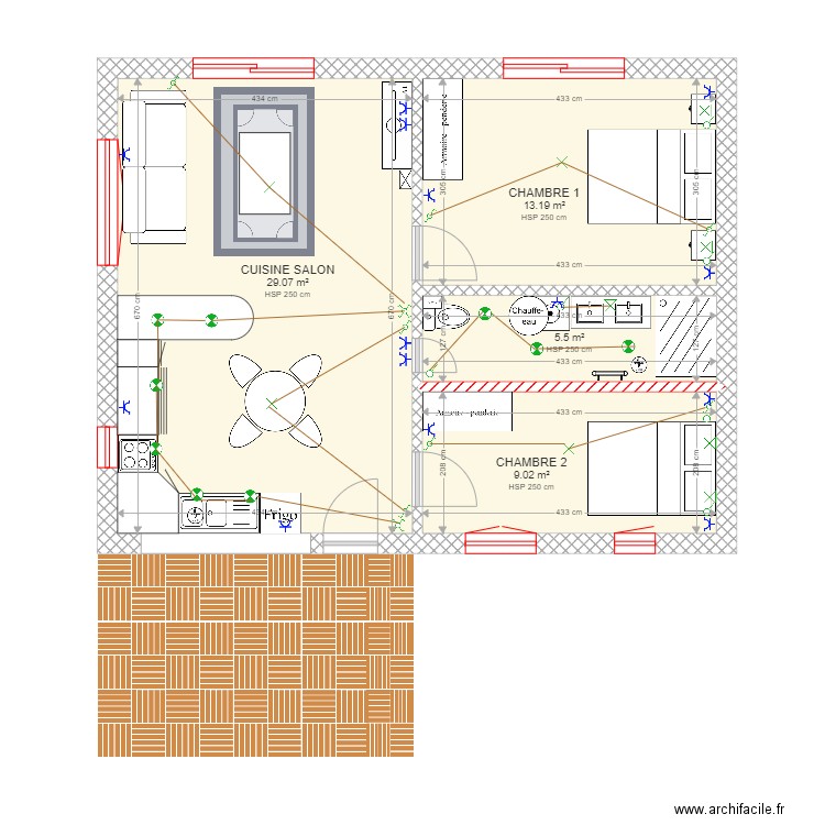 RDC PROJET MERVANS. Plan de 4 pièces et 57 m2