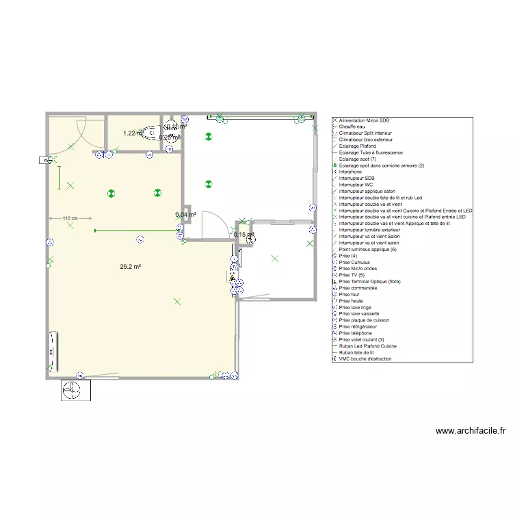 Nocca Appartement V3 plan &eacute;lectrique. Plan de 