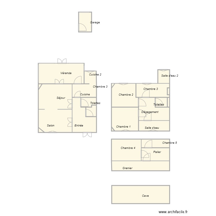 Croquis JAKUBIEK amiante. Plan de 23 pièces et 63 m2