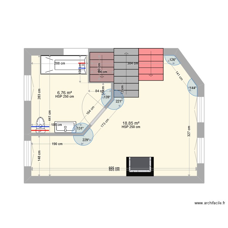 PALIER ESCALIER SDB EAU 2. Plan de 2 pièces et 26 m2