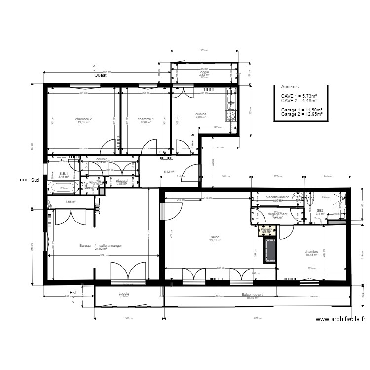 Desdevizes. Plan de 22 pièces et 133 m2