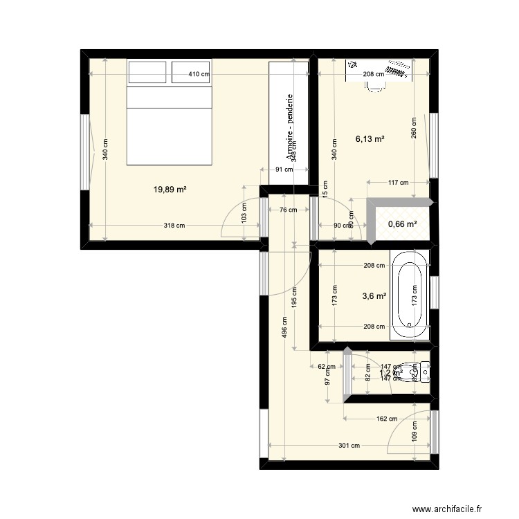 Actuel Chambre Evian projet 1. Plan de 5 pièces et 31 m2