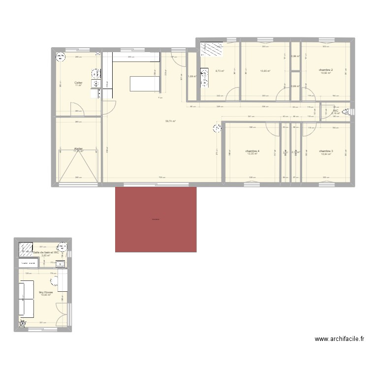 Maison 4 chambres. Plan de 17 pièces et 160 m2
