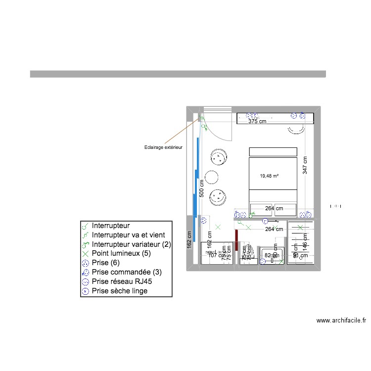 Roc Mer Studio Electricité. Plan de 1 pièce et 19 m2