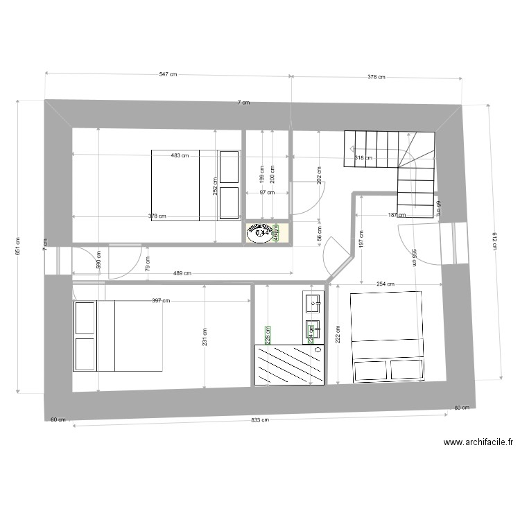 étage avec chambres et sdb. Plan de 0 pièce et 0 m2