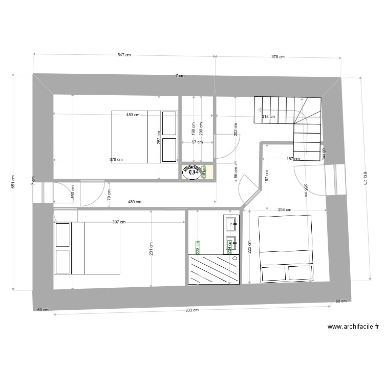 étage avec chambres et sdb. Plan de 1 pièce et 0 m2