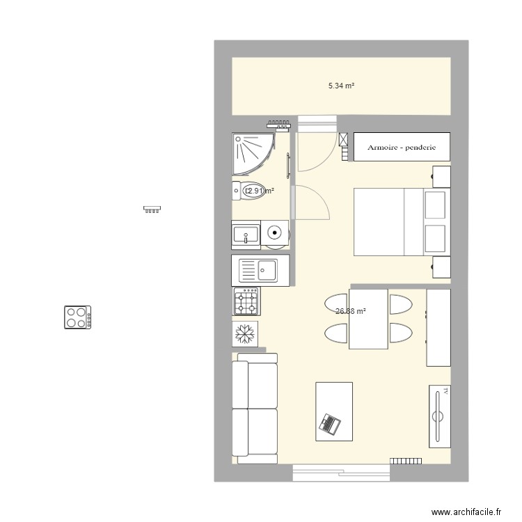 appartement T1. Plan de 0 pièce et 0 m2