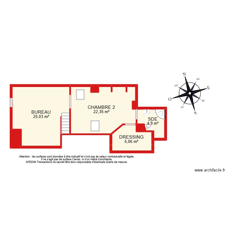 BI 7391 ETAGE. Plan de 9 pièces et 61 m2