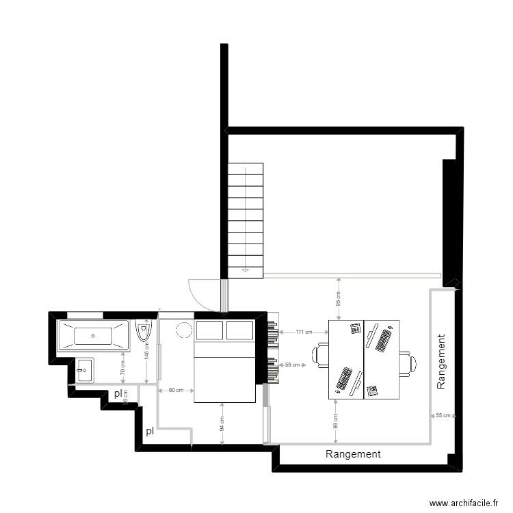 Exercice 3 Version 2. Plan de 2 pièces et 4 m2