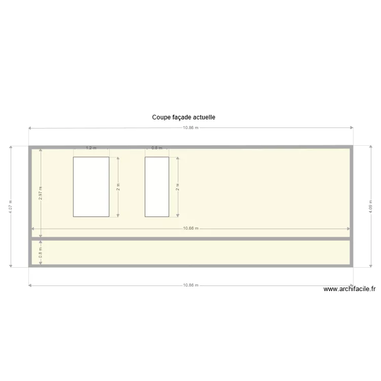Plan facade existant. Plan de 
