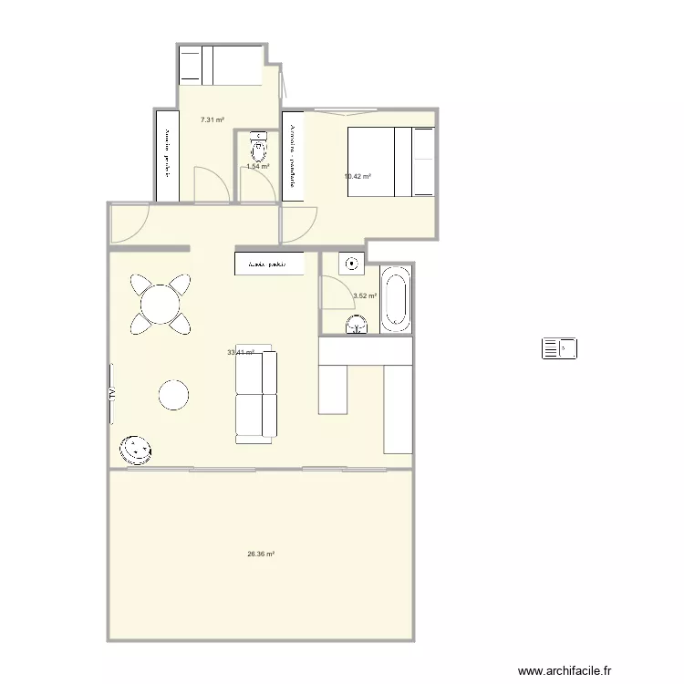 Californie base cuisine chambre. Plan de 