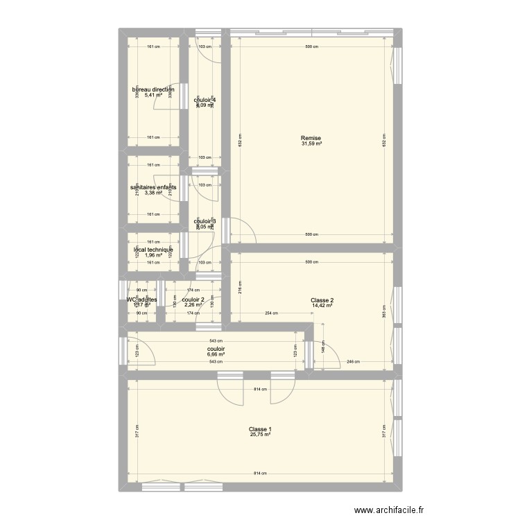 Ecole 2. Plan de 11 pièces et 100 m2