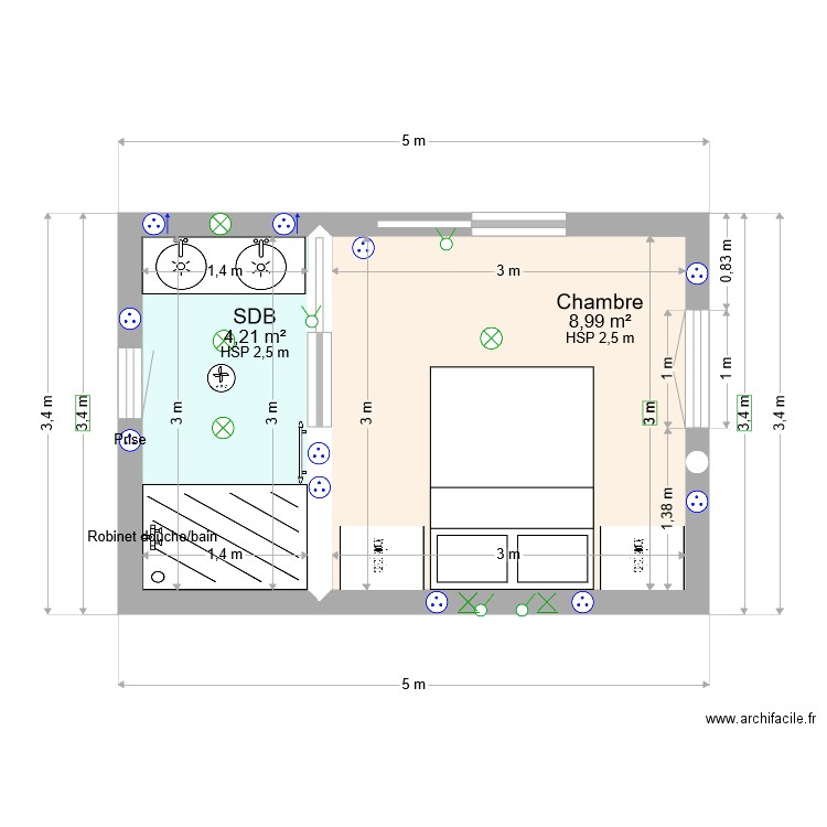 Plan suite parentale avec rangement pont. Plan de 0 pièce et 0 m2