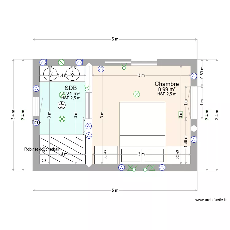 Plan suite parentale avec rangement pont. Plan de 