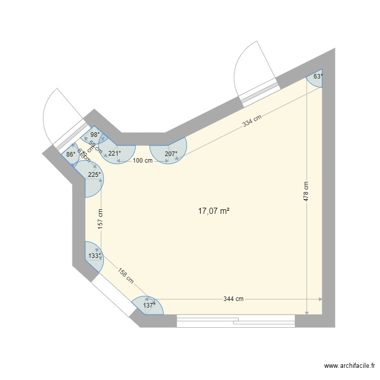 thumeries rdc. Plan de 1 pièce et 17 m2