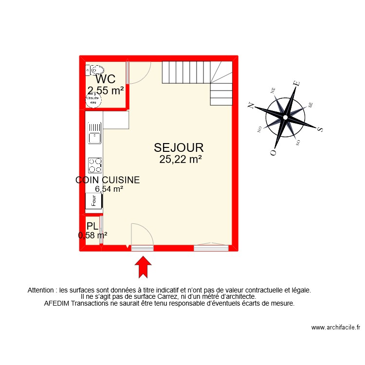 BI 9427 RDC. Plan de 4 pièces et 35 m2