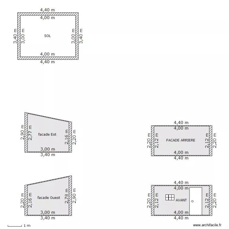 ABRI DE JARDIN: SOL ET FACADES. Plan de 
