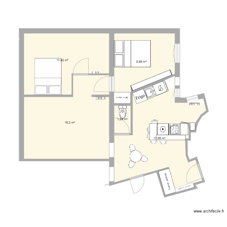 Clotilde BAR projet. Plan de 5 pièces et 56 m2