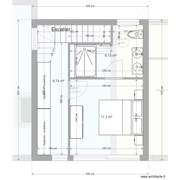 Nouveau plan &eacute;tage avec escalier droit. Plan de 