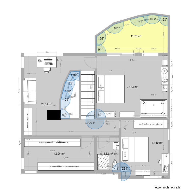 Strépy aménagement Haut. Plan de 7 pièces et 99 m2