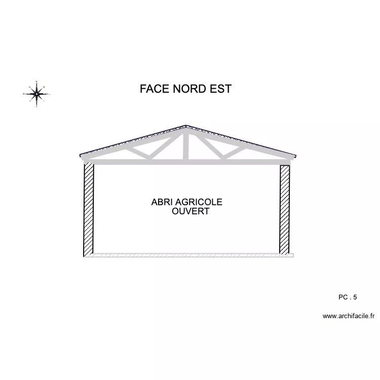 FACE NORD EST abri agricole. Plan de 