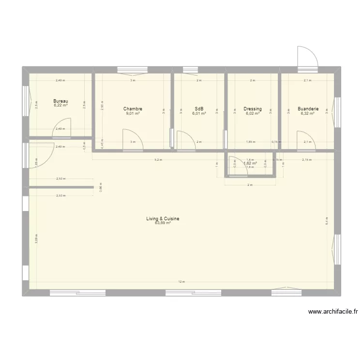 Maison Tarendol vide avec mesures. Plan de 