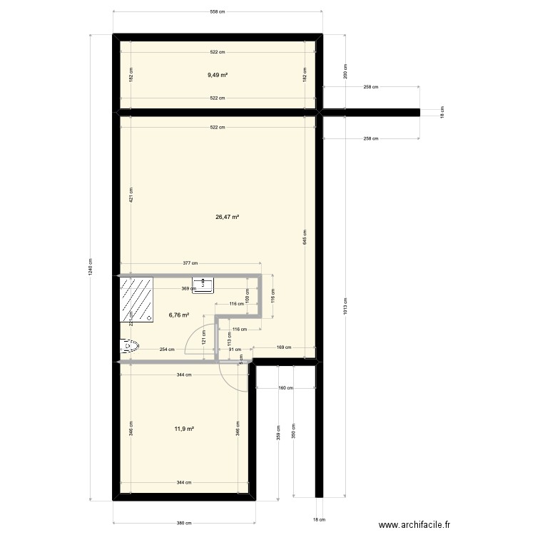 T2 DEF 8. Plan de 4 pièces et 55 m2